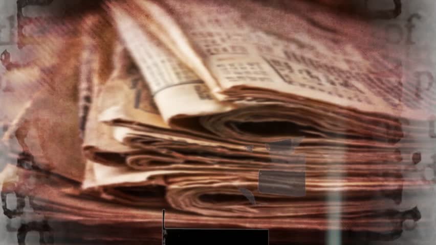 Close-up of the stack of old newspapers