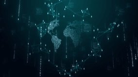 global connectivity, flow of data across digital landscape elements binary code. Digital Globe Glowing Network Connections network connections and data flow. wireframe polygonal lines. 3D Illustration - Powered by Shutterstock - Get 15% off with code: PIKWIZARD15