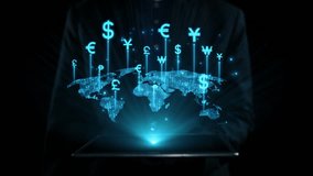 Business person innovates in currency exchange, blending finance with technology for smoother transactions. Elevates the money exchange experience, marking a new era in finance. UUID - Powered by Shutterstock - Get 15% off with code: PIKWIZARD15