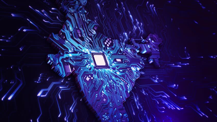 Digital Map of India Innovations Semiconductor Technology mobile banking finance Indian style. technology computer processor. Worlds map circuit board Cyberpunk Futuristic Cityscape. 3D Illustration