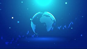 3D Futuristic finance stock exchange market crypto currency digital indicators, world map abstract background. graph, chart bars financial information. Global business analyzing AI. 3D Illustration - Powered by Shutterstock - Get 15% off with code: PIKWIZARD15