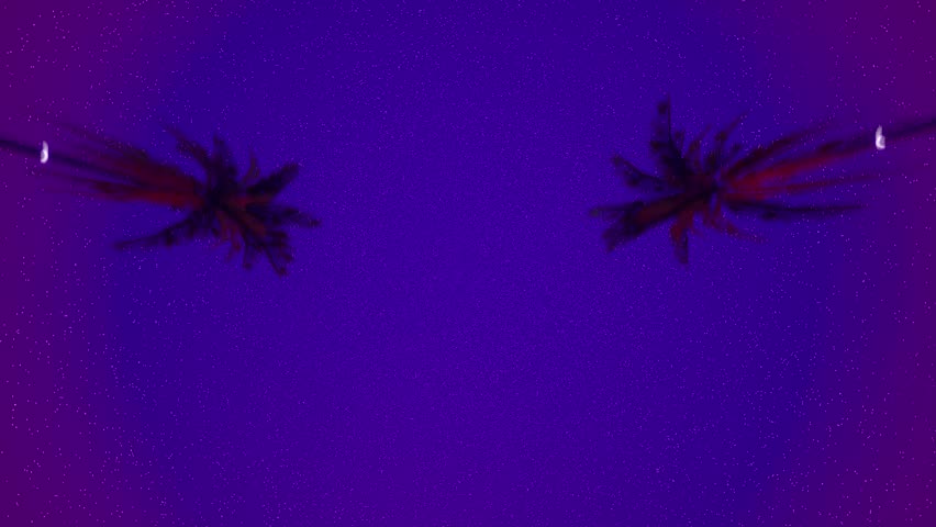 Beautiful purple glow under the starry sky and palm paradise animation.