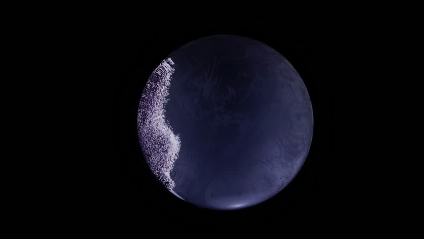 A large, dark blue sphere with a white border. The sphere is surrounded by a white border and he is a planet