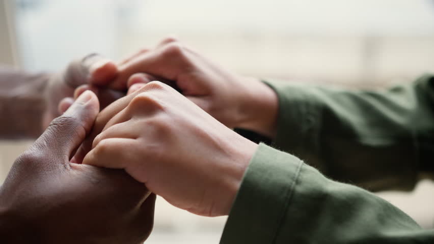 Close up female male hands unrecognizable couple african american family woman man hold arms bonding love wedding proposal marriage problem relationship divorce breakup separation wife leave husband