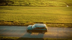 Car driving along dirt road through green fields with woman behind wheel learning to drive. SUV moving steadily on rural path as female practicing driving skills in peaceful countryside. Auto cruising - Powered by Shutterstock - Get 15% off with code: PIKWIZARD15
