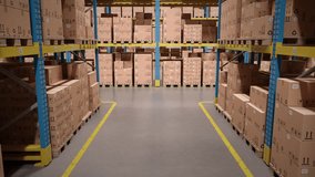 Autonomous AGV robots transporting cardboard boxes in an automated warehouse or distribution logistics center. Smart warehouse automation concept. Realistic high quality 3d rendering animation. - Powered by Shutterstock - Get 15% off with code: PIKWIZARD15
