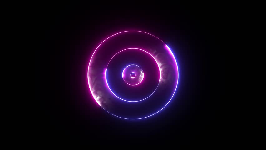 Line speaker symbol made of neon circle. Glowing speaker icon animation for voice recording. Animation of the audio microphone sign.