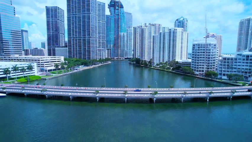 Downtown Miami Florida United States. Aerial view of famous tourism landmark of city Touristic attraction Tourism travel destination Biscayne bay boulevard landscape Miami Florida Usa.
