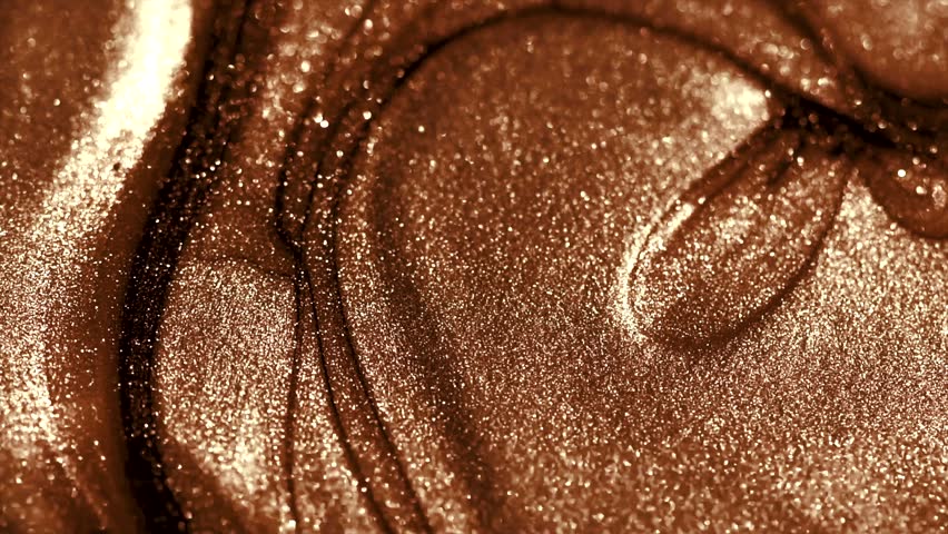 Liquid glitter background, mocha coffee color abstract backdrop. Flowing abstract paint surface. Beautiful metallic brown texture, swirls. Liquid Metallic paint close-up. Art Wallpaper waves, cosmetic