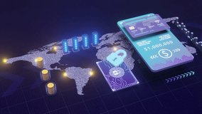 Secure Cross-border Payments Concept. Fingerprint access pay by credit card via electronic wallet wirelessly on phone. Internet banking protection of wireless payment purchases smartphone. 3d render - Powered by Shutterstock - Get 15% off with code: PIKWIZARD15