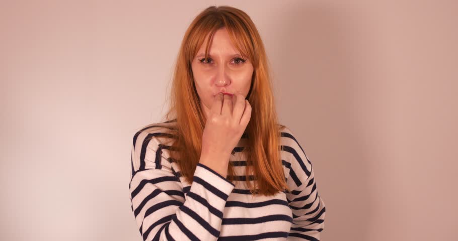 beautiful girl giving possitive an dnegative feedbacks