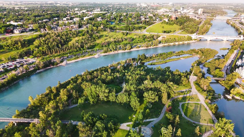 Aerial view of Calgary skyline at sunset, Alberta - Canada