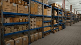 Industrial Warehouse Filled With Storage Boxes Labeled For Shipment, Distribution Center Storing Cargo For Import Export Industry - Powered by Shutterstock - Get 15% off with code: PIKWIZARD15