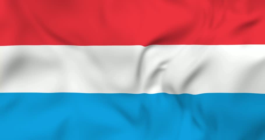 Two flying airplanes and waving flag of Luxembourg in background. 3d loopable animation in 4k resolution video.