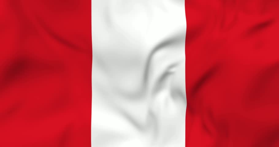 Two flying airplanes and waving flag of Peru in background. 3d loopable animation in 4k resolution video.