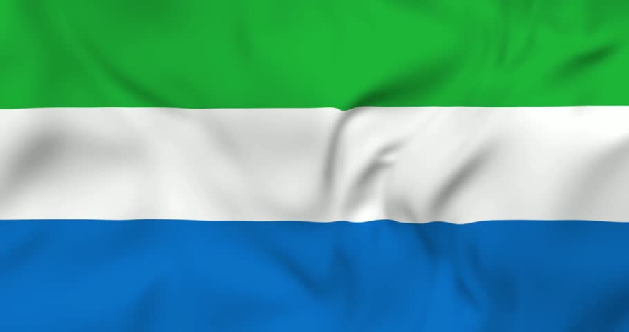 Two flying airplanes and waving flag of Sierra Leone in background. 3d loopable animation in 4k resolution video.