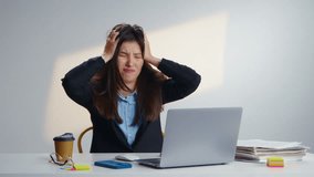 Stressed overworked business woman made mistake at office. Girl work use laptop computer. Frustrated disappointed sad person failed project, lost money. Exhausted businesswoman start up job failure. - Powered by Shutterstock - Get 15% off with code: PIKWIZARD15