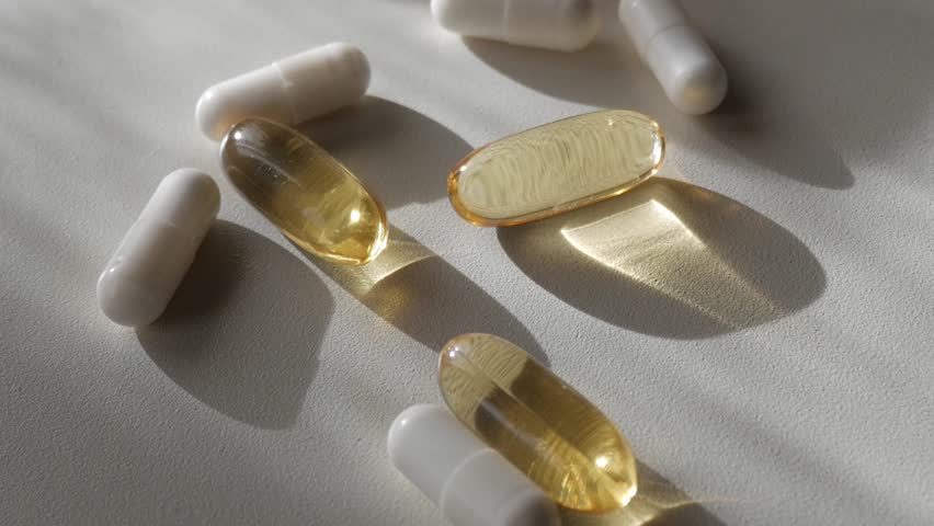 Single supplements, important for a healthy body in winter, Omega 3, Zinc, Magnesium as minerals, close up