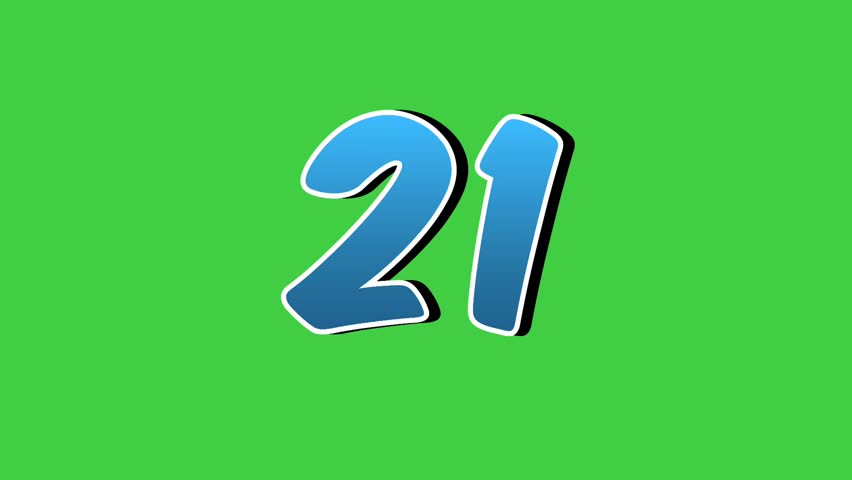 Number 21 twenty one symbol sign animation motion graphics cartoon blue color on green screen background,the number reveal on smoke,for video number for video elements