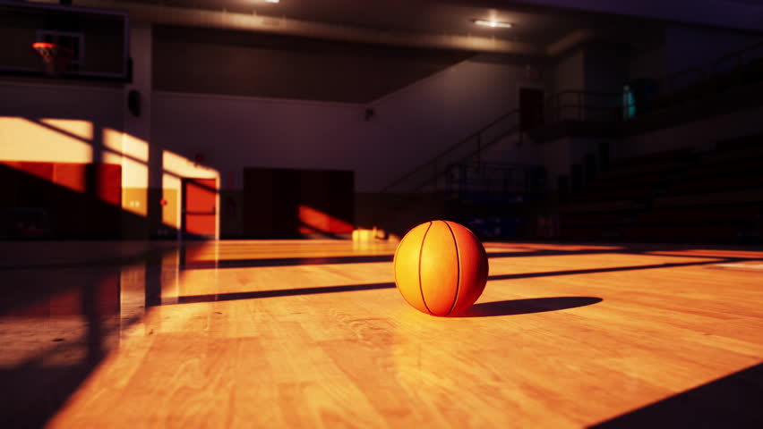 A basketball left on the wooden floor of an old, empty basketball gym, awaiting players to resume the game. - Powered by Shutterstock - Get 15% off with code: PIKWIZARD15