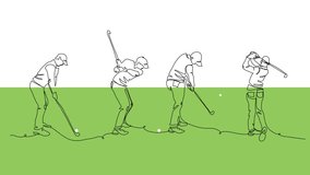 Golfer making swing motion on golf course, animated illustration. One continuous self drawing line animation, footage of golfer - Powered by Shutterstock - Get 15% off with code: PIKWIZARD15