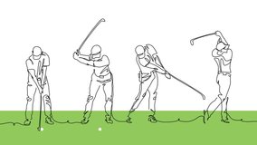 Golfer making swing motion on golf course, animated illustration. One continuous self drawing line animation, footage of golfer - Powered by Shutterstock - Get 15% off with code: PIKWIZARD15