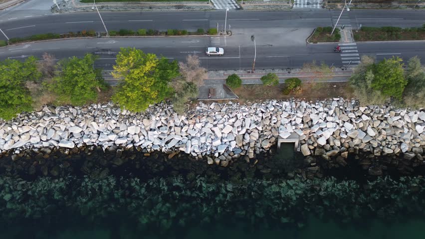 Embankment of Kavala town (Tenedou), Greece. Drone footage 
