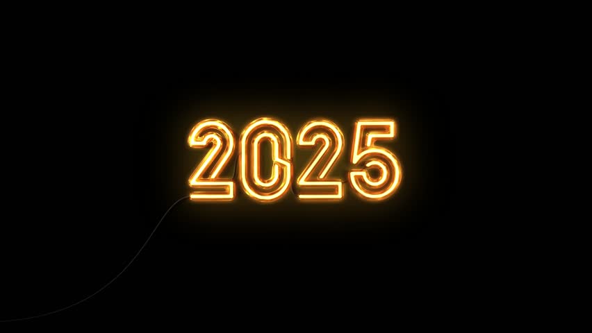 Happy New Year 2025 Neon Animation. 2025 New Year Neon Sign Animation. 2025 Neon Light Style Reveal