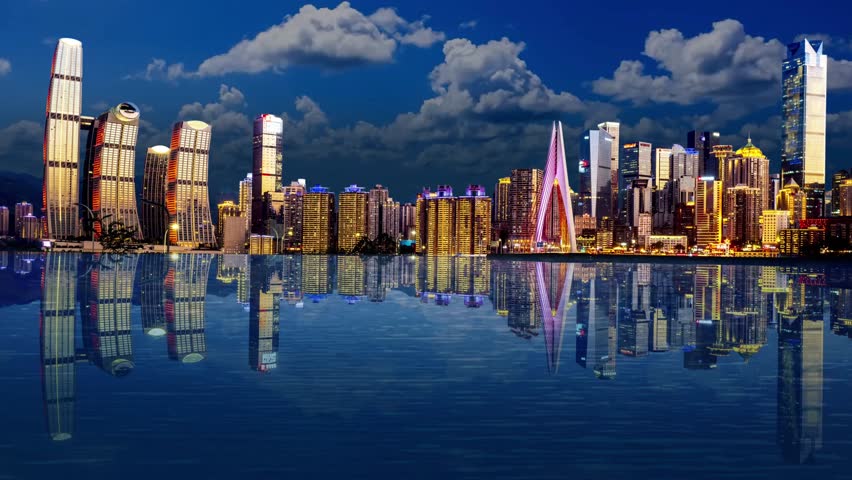 panoramic view of the financial and modern area of ​​the city of Chongqing, Municipality of China. beautiful night view of skyscrapers, asian lifestyle and city lights of Chongqing 4k