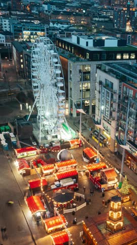 Dublin Christmas market Smithfield square at night - Time lapse. Verticals, Reels, Shorts