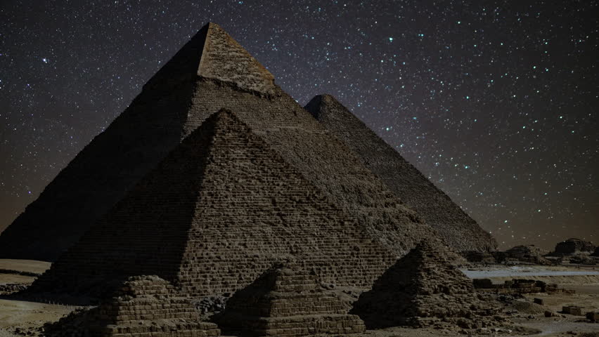 Egypt Giza Pyramids Star Trails Around Polaris in the Night Starry Sky