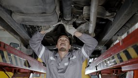 Car service station young asian mechanic man repair auto truck at workshop repairman engineer working underneath lifting vehicle at garage repairing fixing car with wrench tool automobile maintenance - Powered by Shutterstock - Get 15% off with code: PIKWIZARD15
