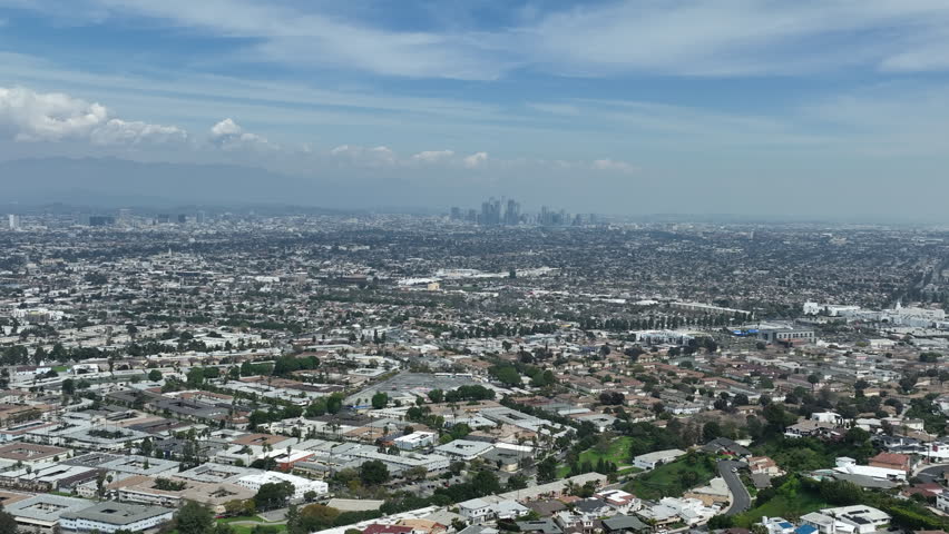 Los Angeles and La Brea Ave Baldwin Hills Aerial Shot Telephoto Orbit L California USA