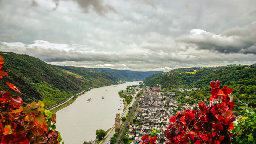 Landscape on the river Rhine - time-lapse