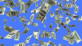 Money Rain, Close-Up Falling 100 Dollar Bills on a Blue Background. Seamless looping 3d Animation with a Depth of Field Pass. Ultra HD 4K 3840x2160 - Powered by Shutterstock - Get 15% off with code: PIKWIZARD15