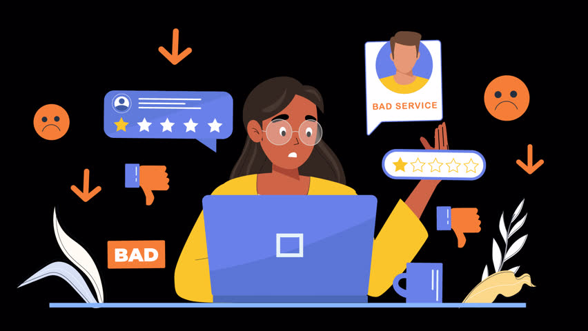 Illustrate customer reviews in flat style animation. Characters submit ratings, read feedback, and interact with review platforms, shown in a sleek, minimalist visual design.