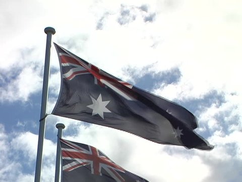 Australian flag blowing in wind