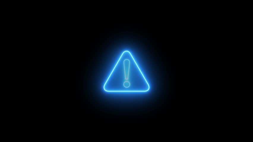 glow neon tingle warning icon animation. risk signal alert, danger icon, stop or problem road sign on black background. Warning, precaution, attention, alert icon,