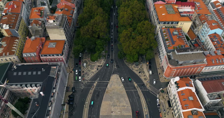 Flight Over Avenida da Liberdade In Lisbon, Portugal - Drone Shot