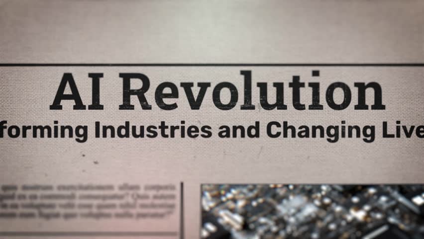 AI Revolution Transforming Industries and Changing Lives Title on Digital Newspaper