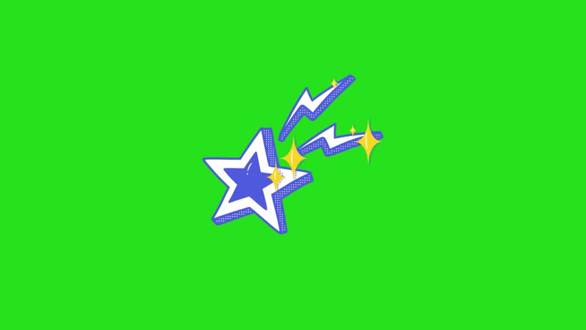 animation of blue stars and lightning moving on green screen 4ki video.