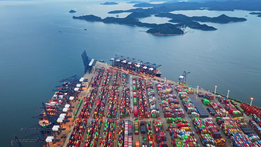 Shenzhen ,China -  Aerial view of container ship in  Shenzhen city, China