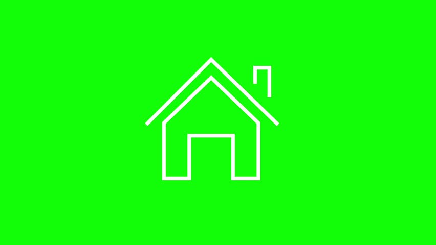Real estate home line icon animation. Green screen background (Chroma key).