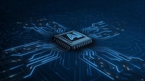 Ai Chip circuit board diagram Data information artificial intelligence 5g. Digital Data moving on Board CPU backgrounds. Computer Processing data mining. Abstract high tech 3D. 3D Illustration - Powered by Shutterstock - Get 15% off with code: PIKWIZARD15