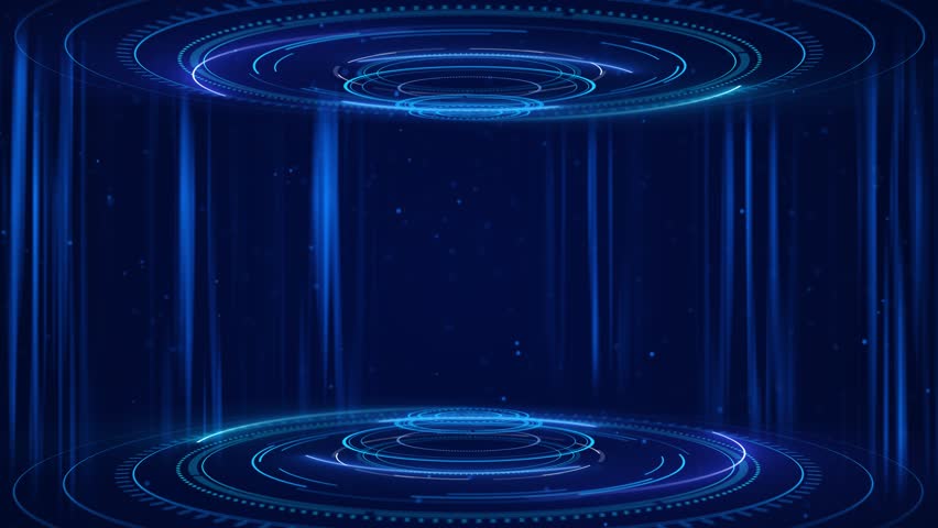 Digital high-tech hologram Technology blue circle light stage on futuristic HUD podium elements, hologram portal interface background. circle product presentation. virtual reality. 3D Illustration
