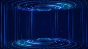Digital high-tech hologram Technology blue circle light stage on futuristic HUD podium elements, hologram portal interface background. circle product presentation. virtual reality. 3D Illustration - Powered by Shutterstock - Get 15% off with code: PIKWIZARD15