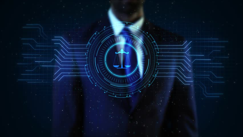 Businessman with cybersecurity on legal technology, digital ethics, cybersecurity law, compliance, business regulation legal ethics, firms, tech Hacking Digital Data Protection. 3D Illustration