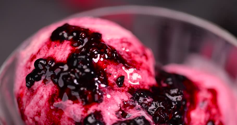 delicious ice cream with sugar and raspberry-blackberry flavor with raspberry and blackberry berry jam