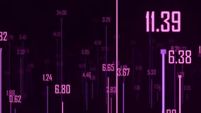 Glowing pink and purple numbers rise on vertical lines like a dynamic financial chart. Abstract data visualization with neon digits. 3D Illustration - Powered by Shutterstock - Get 15% off with code: PIKWIZARD15