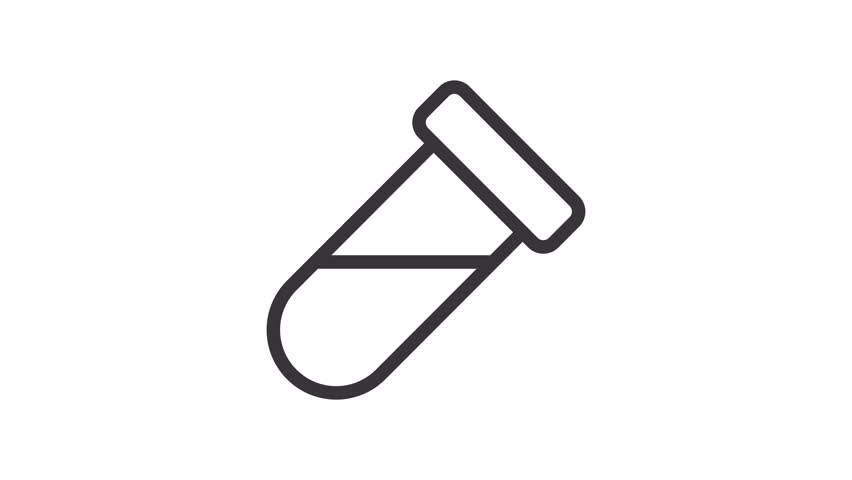 Flask line animation. Test tube animated icon. Shaking bottle, liquid. Laboratory equipment, science. Black illustration on white background. HD video with alpha channel. Motion graphic